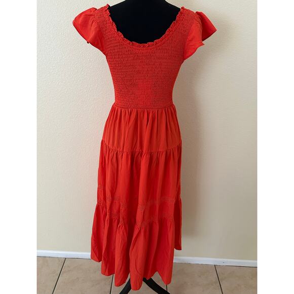 Grace Karin Women Red Tiered Smocked Bodice Ruffled Cap Sleeves Dress Size S-NWT - Picture 2 of 8